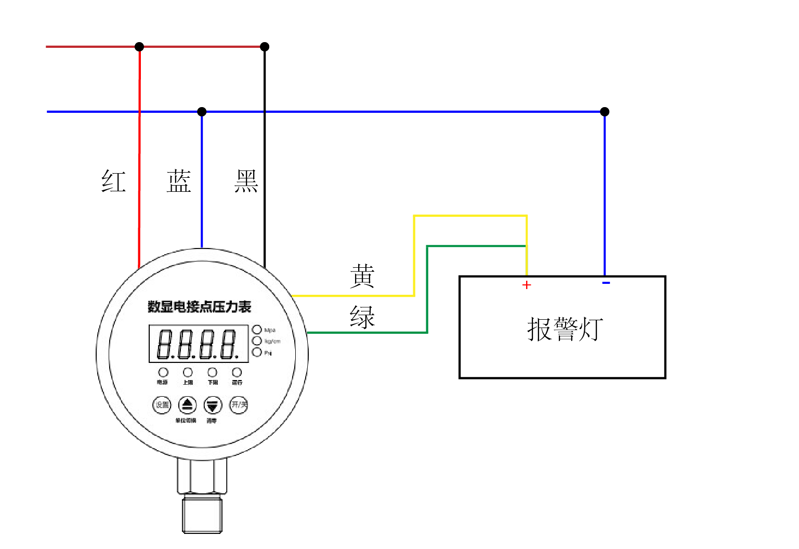 電接點(diǎn)連接示意圖（一個(gè)報警燈）.