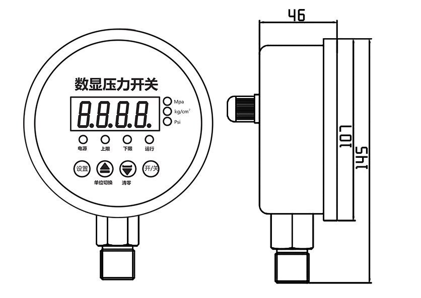 YL-814E數顯壓力開(kāi)關(guān)尺寸圖