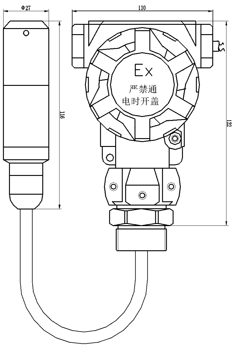 PTL578L無(wú)線(xiàn)液位傳感器尺寸圖